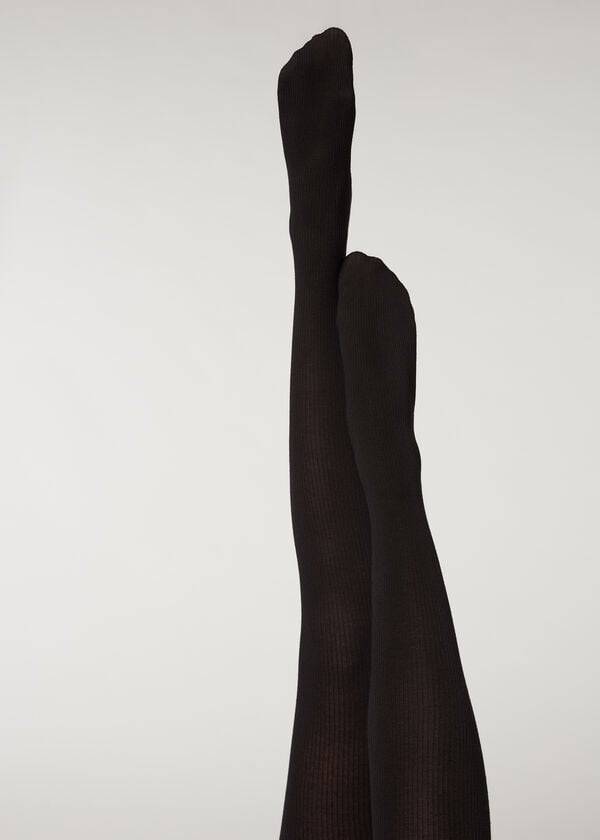 Collants Calzedonia Ribbed Cashmere Blend Patterned Pretas | BR1123IS