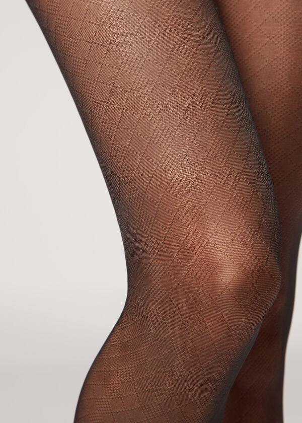 Collants Calzedonia Sheer 20 Denier Diamond-Pattern Eco Patterned Pretas | BR1126AP