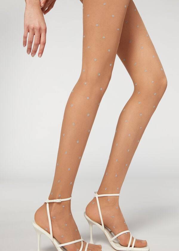 Collants Calzedonia Sheer 30 Denier All-Over Polka-Dot Patterned Bege | BR1129FM