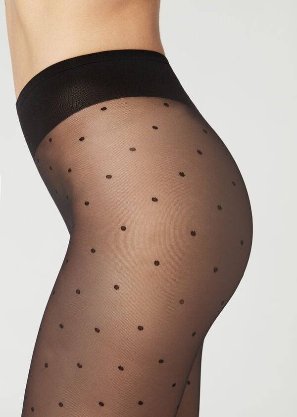 Collants Calzedonia Sheer polka dot Pretas | BR1236JJ