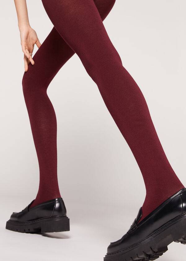 Collants Calzedonia Soft Modal and Cashmere Blend Opaque Bordeaux | BR1059CE