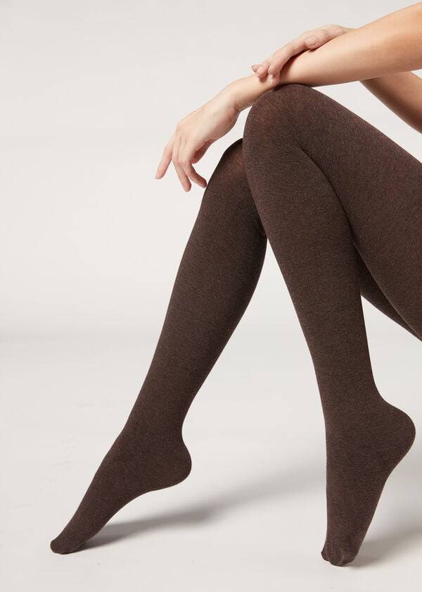 Collants Calzedonia Soft Modal and Cashmere Blend Opaque Marrom | BR1065WY