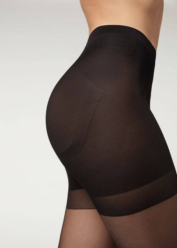 Collants Calzedonia Total Shaper Back Seam Patterned Pretas | BR1132JJ