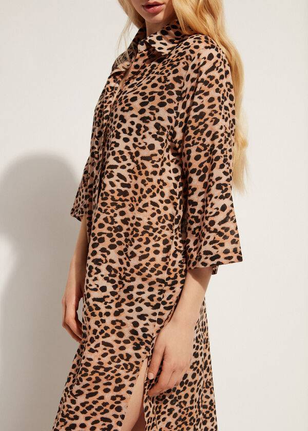 Cover Ups Calzedonia Animal Patterned Midi Shirt Marrom | BR2067HK