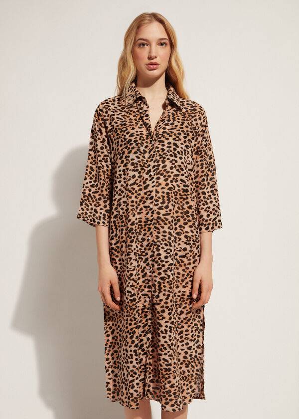 Cover Ups Calzedonia Animal Patterned Midi Shirt Marrom | BR2067HK