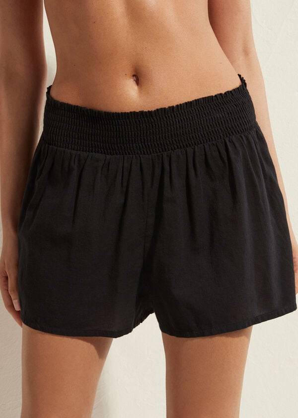 Cover Ups Calzedonia Cotton Shorts Pretas | BR2125CE