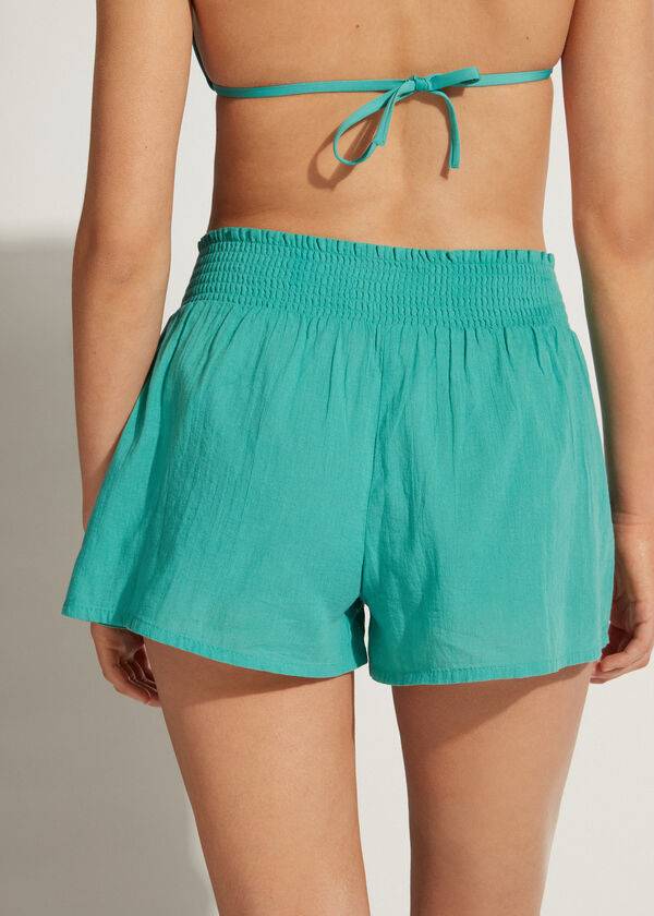 Cover Ups Calzedonia Cotton Shorts Turquesa | BR2119HK