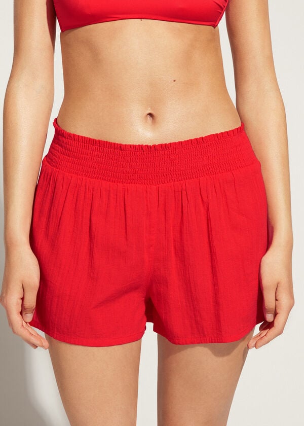 Cover Ups Calzedonia Cotton Shorts Vermelhas | BR2122LH