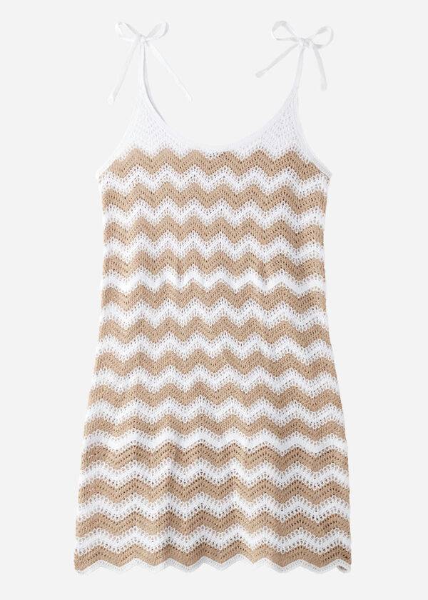 Cover Ups Calzedonia Crochet Dress with Chevron Motif Branco Bege | BR2072XF