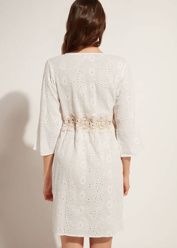 Cover Ups Calzedonia Dress in Sangallo Lace and Sequins Branco | BR2077MA