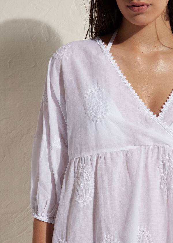 Cover Ups Calzedonia Embroidered Dress Branco | BR2078QZ