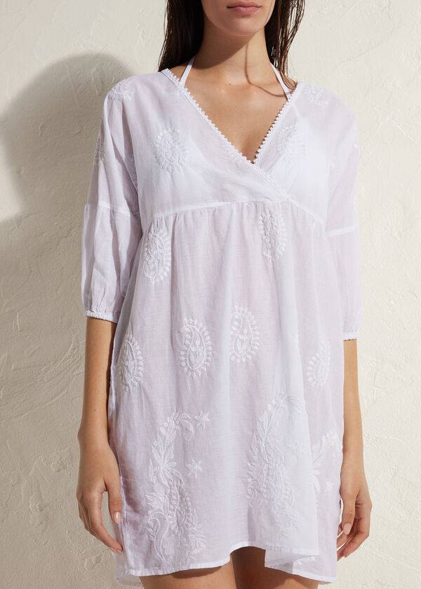 Cover Ups Calzedonia Embroidered Dress Branco | BR2078QZ