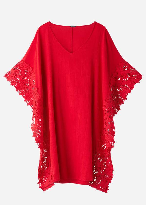 Cover Ups Calzedonia Floral Macramé Lace Caftan Vermelhas | BR2080EX