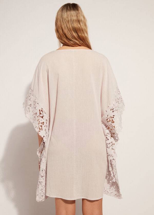 Cover Ups Calzedonia Floral Macramé Lace Caftan Bege | BR2081RW