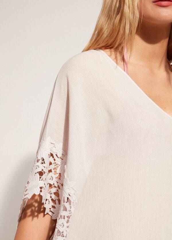 Cover Ups Calzedonia Floral Macramé Lace Caftan Bege | BR2081RW