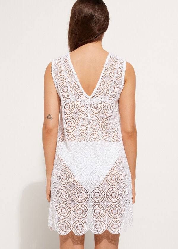 Cover Ups Calzedonia Geometric Crochet Dress Branco | BR2083YU