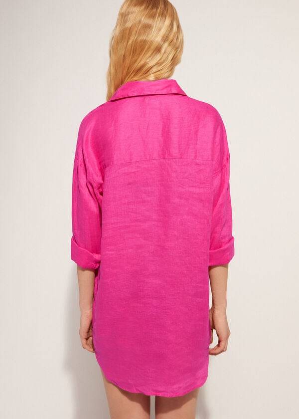 Cover Ups Calzedonia Linen Shirt Rosa | BR2096LH