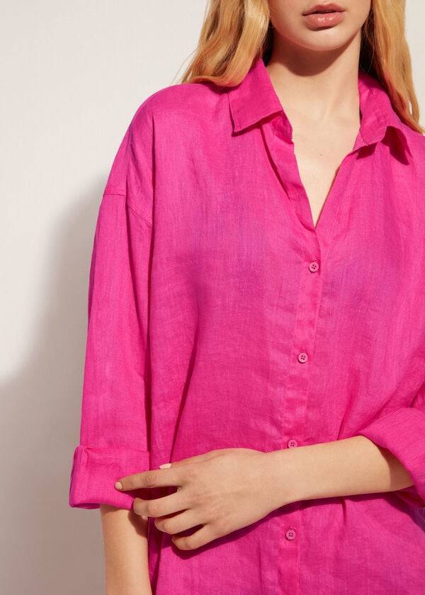 Cover Ups Calzedonia Linen Shirt Rosa | BR2096LH