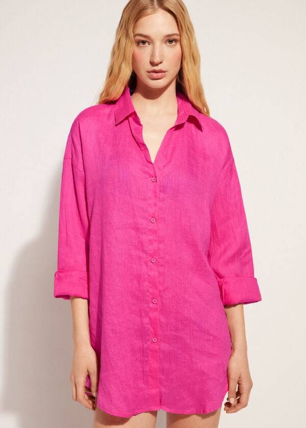 Cover Ups Calzedonia Linen Shirt Rosa | BR2096LH