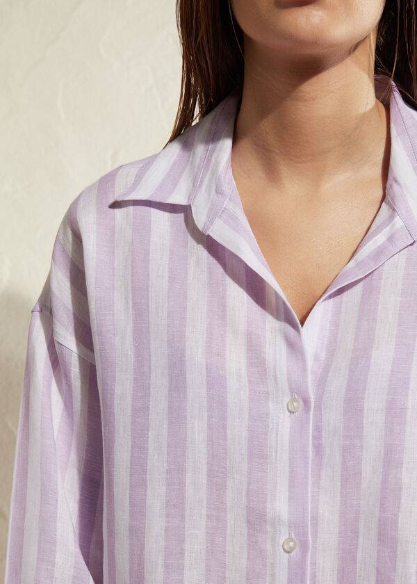 Cover Ups Calzedonia Linen Shirt Roxo Branco | BR2086OR