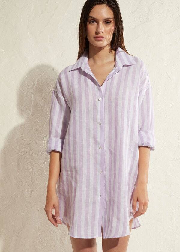 Cover Ups Calzedonia Linen Shirt Roxo Branco | BR2086OR