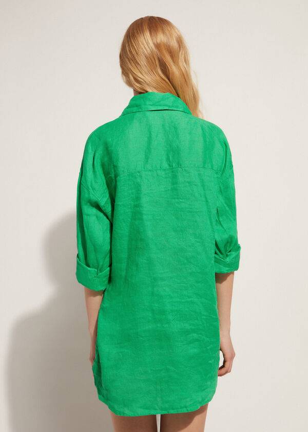 Cover Ups Calzedonia Linen Shirt Verdes | BR2088AP