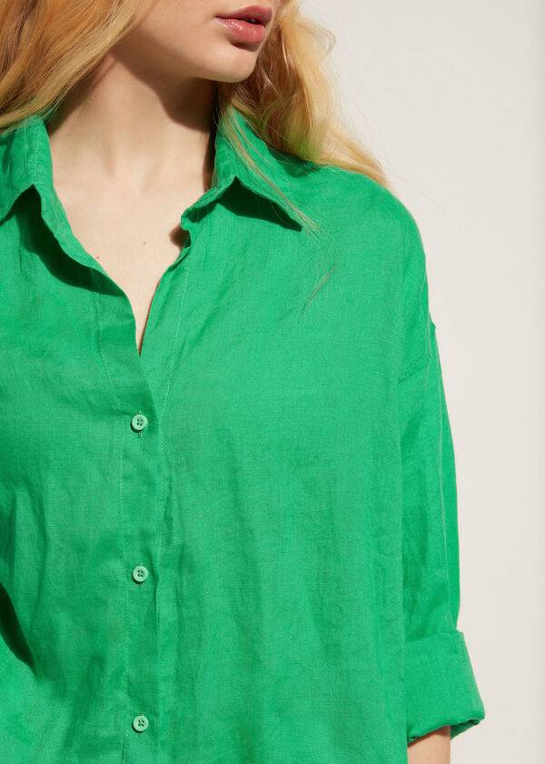 Cover Ups Calzedonia Linen Shirt Verdes | BR2088AP