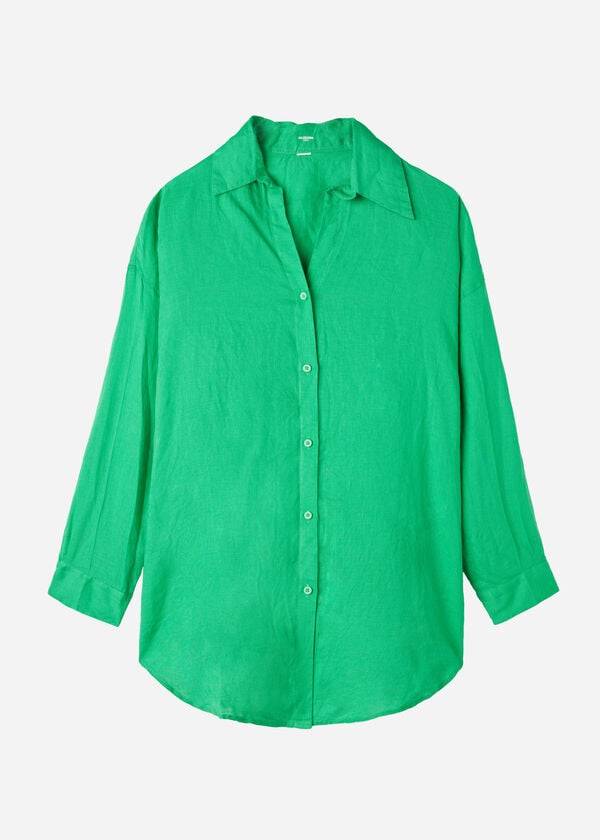 Cover Ups Calzedonia Linen Shirt Verdes | BR2088AP