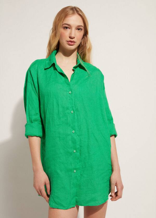 Cover Ups Calzedonia Linen Shirt Verdes | BR2088AP