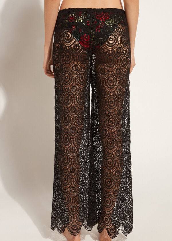 Cover Ups Calzedonia Long Crochet Pants Pretas | BR2133RW