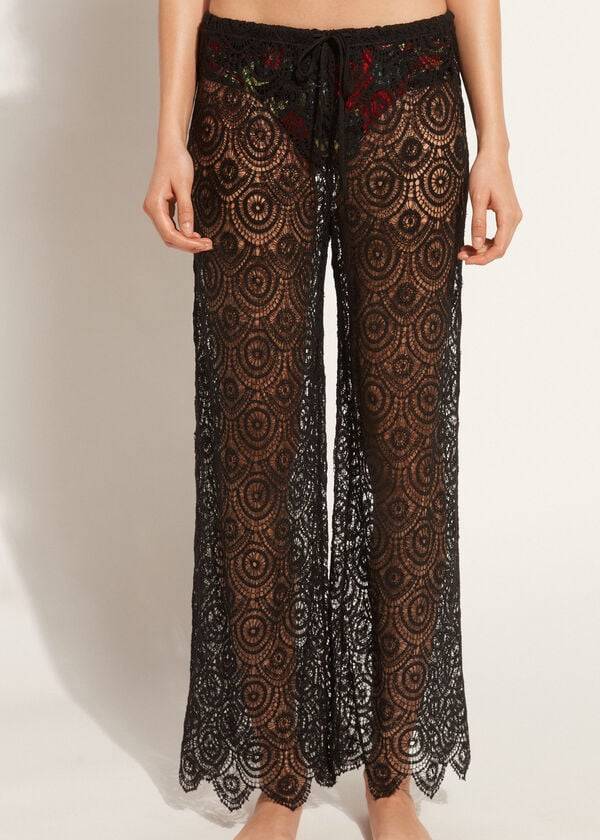 Cover Ups Calzedonia Long Crochet Pants Pretas | BR2133RW