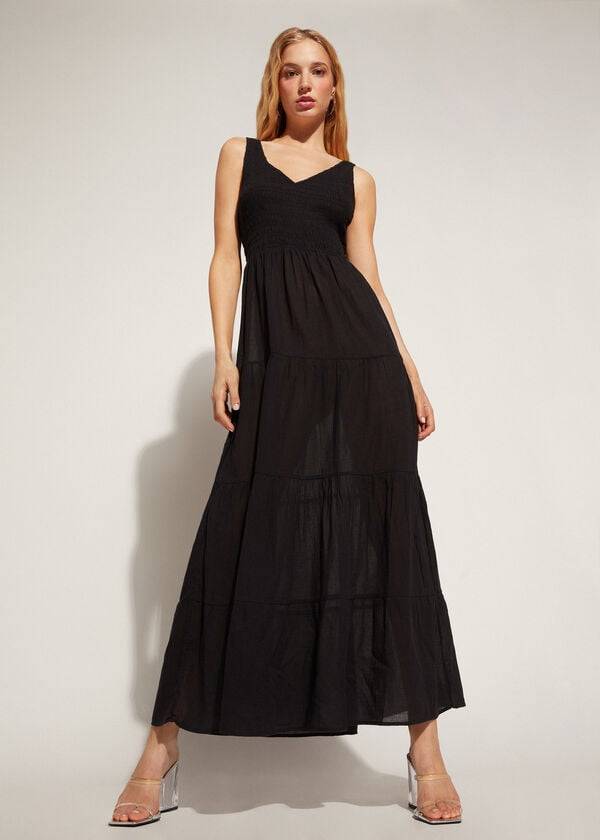 Cover Ups Calzedonia Long Dress with Ruffled Skirt Pretas | BR2100VD