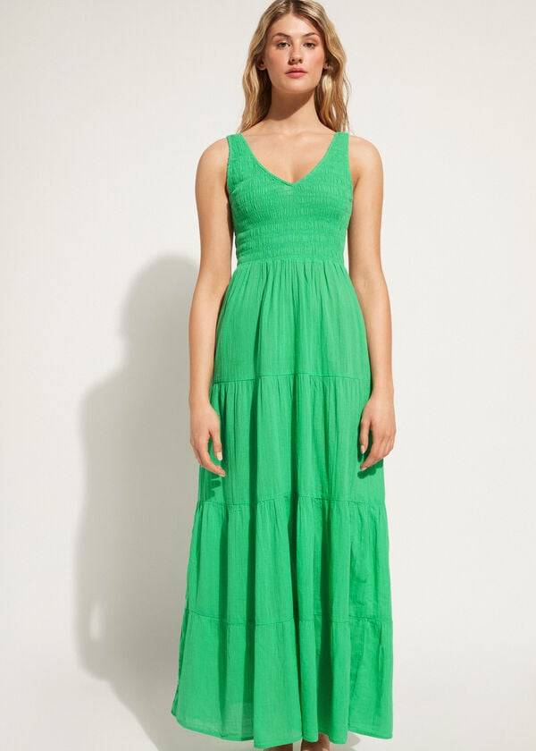 Cover Ups Calzedonia Long Dress with Ruffled Skirt Verdes | BR2101BC