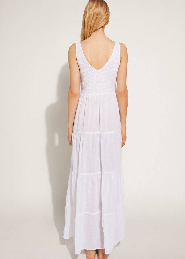 Cover Ups Calzedonia Long Dress with Ruffled Skirt Branco | BR2103MA