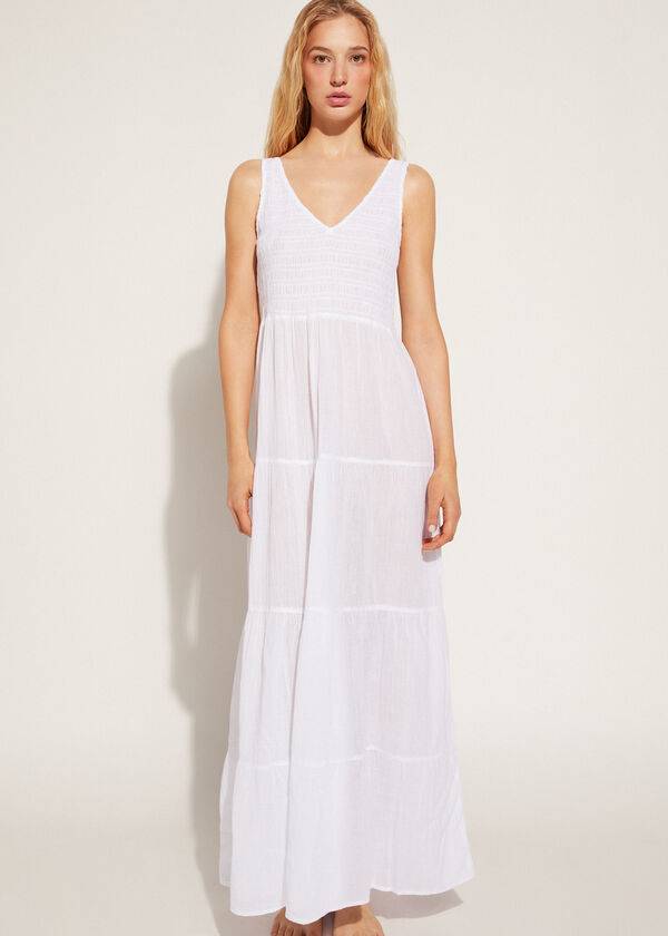 Cover Ups Calzedonia Long Dress with Ruffled Skirt Branco | BR2103MA