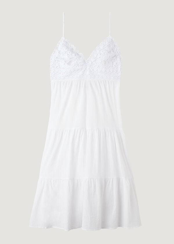 Cover Ups Calzedonia Midi Dress in Macramé Lace and Ruffled Skirt Branco | BR2104QZ