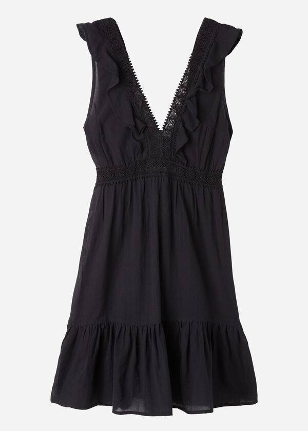 Cover Ups Calzedonia Mini Dress with Ruffle and Passementerie Pretas | BR2106EX