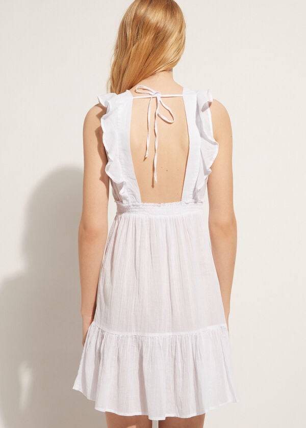 Cover Ups Calzedonia Mini Dress with Ruffle and Passementerie Branco | BR2107RW