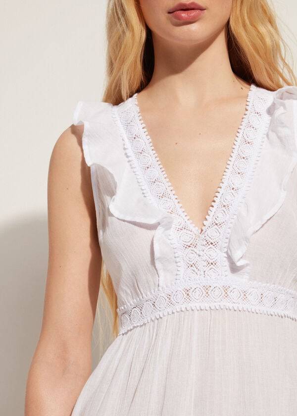 Cover Ups Calzedonia Mini Dress with Ruffle and Passementerie Branco | BR2107RW