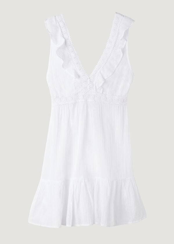 Cover Ups Calzedonia Mini Dress with Ruffle and Passementerie Branco | BR2107RW