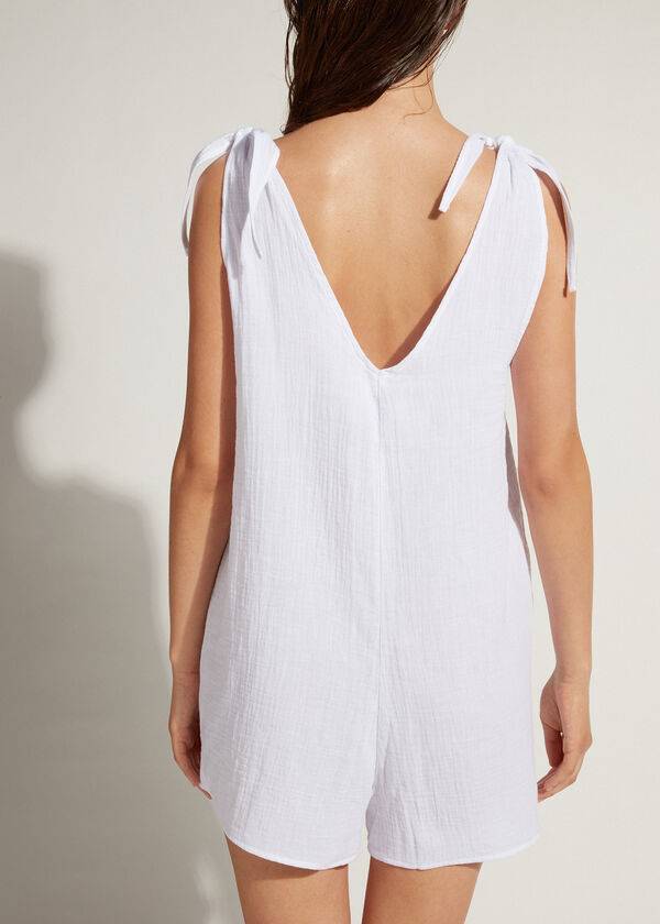 Cover Ups Calzedonia Short Cotton Romper Branco | BR2113PQ