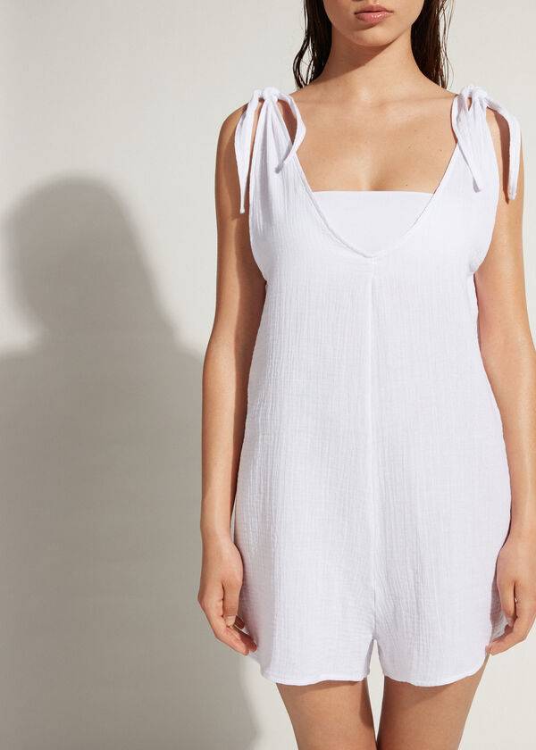 Cover Ups Calzedonia Short Cotton Romper Branco | BR2113PQ