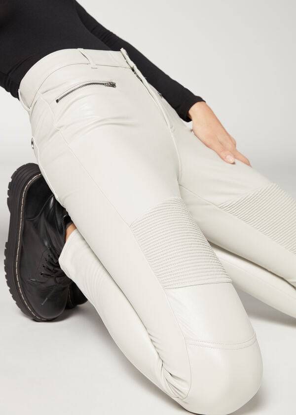 Leggings Calzedonia Coated Thermal Skinny Biker Branco | BR2631IS