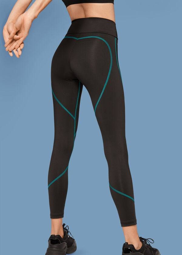 Leggings Calzedonia Contrast Seam Performance Athletic Pretas Verdes | BR2636EX