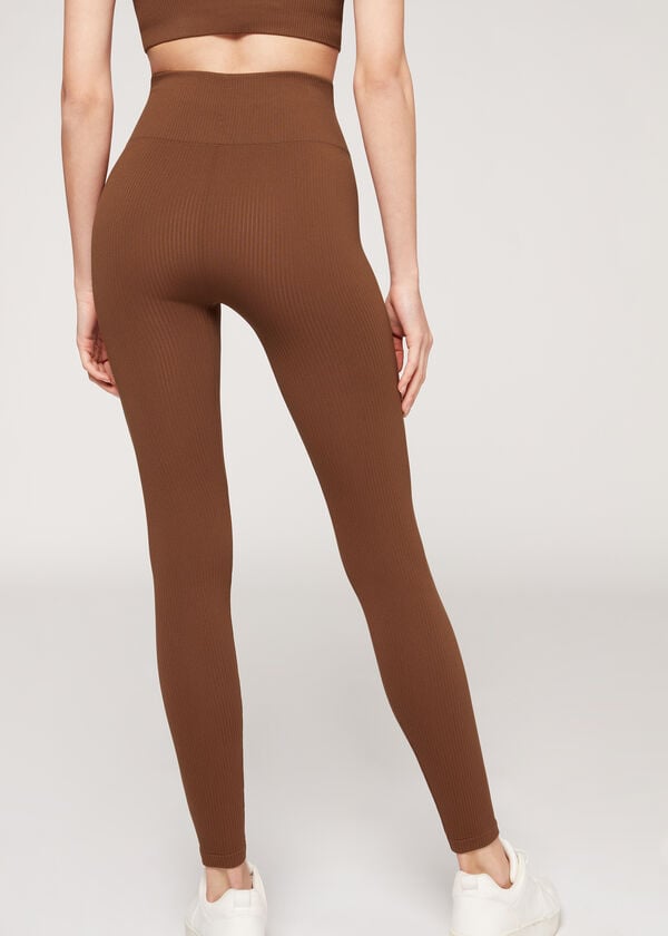 Leggings Calzedonia Fine Ribbed Seamless Sport Marrom | BR2649IS