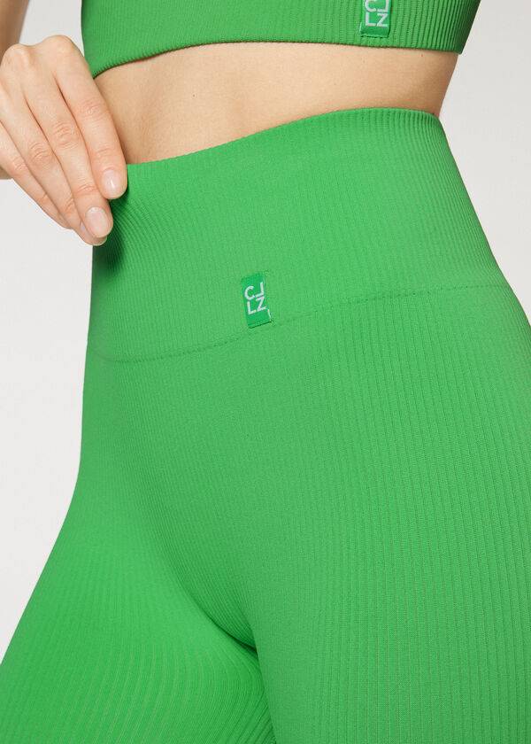 Leggings Calzedonia Fine Ribbed Seamless Sport Verdes | BR2652TV