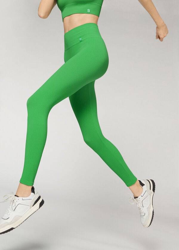 Leggings Calzedonia Fine Ribbed Seamless Sport Verdes | BR2652TV