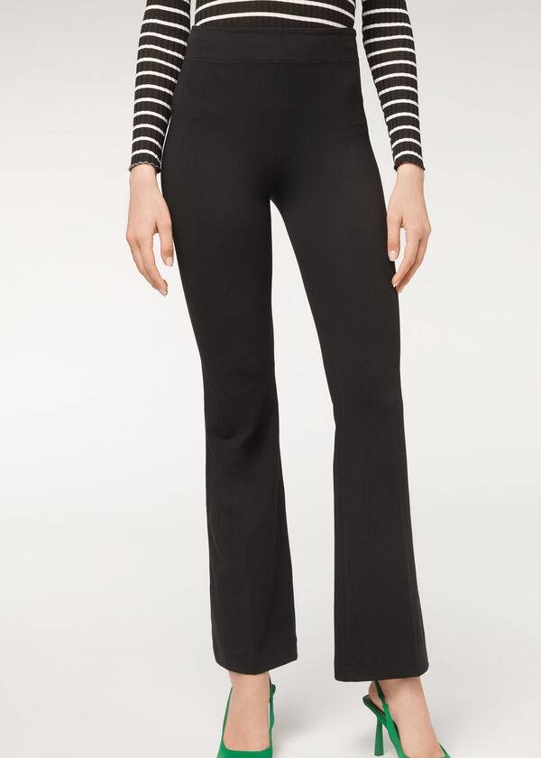 Leggings Calzedonia Flared in Supima Ultra Light Cotton Pretas | BR2654EX