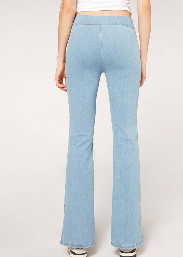 Leggings Calzedonia High-Waist Flared in Denim with Slits Azuis | BR2660VD