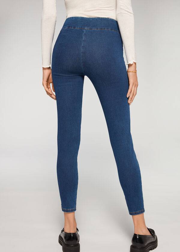 Leggings Calzedonia High Waist Skinny Denim Azuis | BR2658NB